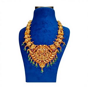22K Solid Gold South Indian Temple Necklace | Antique Finish Goddess Lakshmi Design | Traditional Bridal Gold <b>Jewelry</b> - Product Image 1
