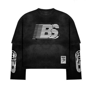 100% cotton T-shirt for men loose fit printed Mens double layer boxy <b>tshirt</b> 240GSM cotton blend white black sleeve graphic print - Product Image 4
