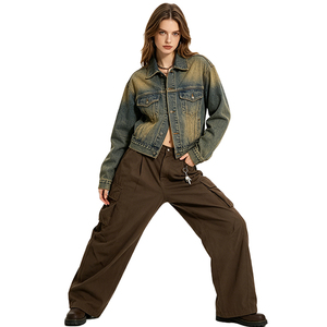 Breathable Side Seam Plaid Wide Trousers Men Casual Street Uniform High Density Woven Cotton Pleat <b>Pants</b> - Product Image 6