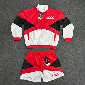 Men's Red <b>White</b> Black Color Blocking Track Suit Set <b>Quarter</b> <b>Zip</b> Jacket Shorts Sporty Style Polyester Summer Windbreaker Set 2026 - Product Image 5