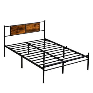 Base de Cama King Size de Metal Negro con Cabecero Decorativo de Paneles de Madera - Product Image 5