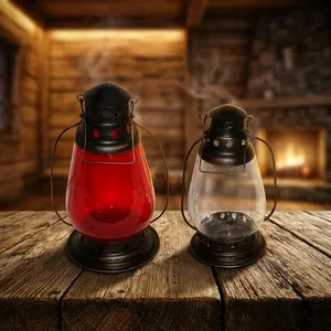 Farol de Hierro con Opciones de Vidrio Rojo y Transparente, Decoración Duradera para el Hogar - Product Image 1