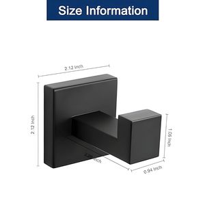 Square Shaped Black <b>Long</b> Hook Strong Heavy Duty Stainless Steel Waterproof Towel Hooks Stick for Bathroom Bathroom Towel Hang - Product Image 2