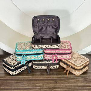 High Quality <b>Tooled</b> Genuine Cowhide <b>Leather</b> Zipper Closure Durable Storage Box Western Style Jewelry Organizer Cases for Women - Product Image 5