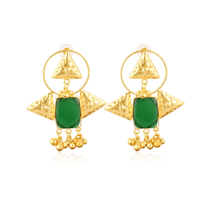 Boucles d'oreilles pendantes élégantes et stylées en onyx vert naturel, plaquées or, en laiton, pour femmes - Product Image 1