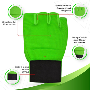 Green Half Finger Training Gloves With Velcro Wrist Support For Boxing Inner Gloves And Martial Arts Unisex Spandex Fit - Product Image 4