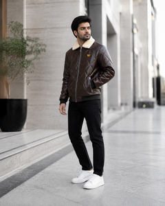 Chaqueta Bomber de Cuero PU Marrón para Hombre con Cuello de Piel Sintética, Cierre de Cremallera, Resistente al Viento, Estilo Motociclista para Invierno - Product Image 4