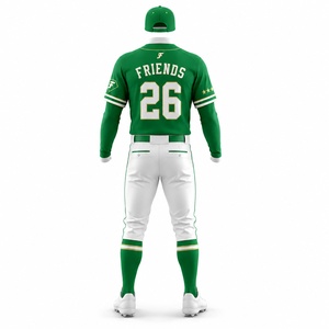 <b>Baseball</b> Uniform Set Green White Full Sleeve Moisture Wicking Men's Team Jersey Pants With Embroidery Logo - Product Image 5