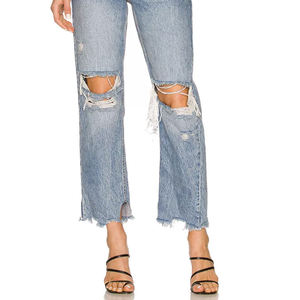 Jeans de mezclilla holgados de cintura media para mujer, estilo vintage, de pierna ancha, casuales, para streetwear, con cierre de botones, 100% algodón, personalizables, al por mayor - Product Image 2