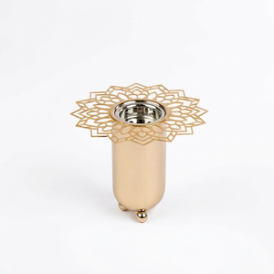 Quemador de Incienso Mandala Dorado de Lujo, Elegante Soporte de Metal para Carbón y Bakhoor con Borde Floral Recortado, Decoración Aromática para el Hogar - Product Image 1
