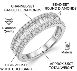 Brazalete de Oro Blanco de 14K con Diamante Baguette Cultivado en Laboratorio de 3.5ct de Lujo |   Pulsera de Varias Hileras con Certificación IGI, Regalo de Compromiso, Boda - Product Image 2