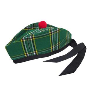 Sombrero escocés Tam o' Shanter de lana color caqui con parche de tartán - Product Image 2