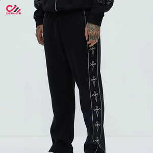 Chándales de invierno de alta calidad para hombre, talla grande, con diseño de pedrería, cremallera, lavado ácido, 100% algodón, holgados, con estampado y logotipo personalizado. - Product Image 4