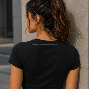 T-shirt court pour femme, col rond, manches courtes, décontracté, en jersey de coton, pour le printemps et l'été, prix abordable - Product Image 6