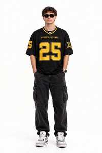 ONETEN APPAREL <b>Men's</b> Black <b>Yellow</b> 25 Jersey Crew Neck Street Style Breathable 100% Cotton T-<b>Shirt</b> with Star Logo Printed Front - Product Image 1