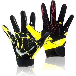 Custom Receiver Gloves Breathable Full Finger <b>Sticky</b> Grip Silicone Palm <b>Hook</b> Loop Team Logo Sports American Football Gloves - Product Image 1