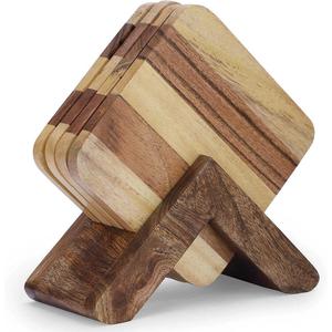 Simple <b>Square</b> Wooden Drink Coaster Set with Holder, High Quality Wood Cup Coasters for Coffee <b>Table</b> <b>Kitchen</b> Home Decor - Product Image 6
