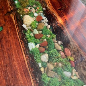 Emerald River Wooden Moss <b>Epoxy</b> <b>Table</b> Handmade Rustic Nature Inspired <b>Coffee</b> <b>Table</b> Artistic Pebble Forest Design Luxury Home - Product Image 2