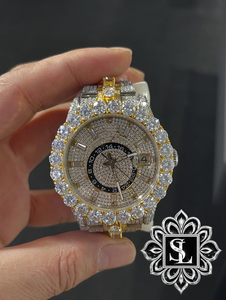 Montre de luxe pour homme, style dessin animé, personnalisée, entièrement sertie de moissanite, bicolore or rose, bracelet en acier inoxydable, verre quartz, cadran 43mm, 3 ATM - Product Image 6