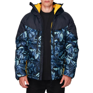 Men's Hooded Puffer Jacket Floral Print Windproof Winter Coat Thick Polyester <b>Wadding</b> Casual Style Regular Fit - Product Image 6