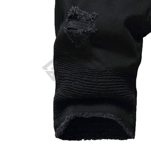 Pantalones Cortos de Mezclilla Negros Rotos para Hombre, Estilo Biker, Desgastados, Ajustados, de Algodón, Fabricados a Medida - Product Image 4
