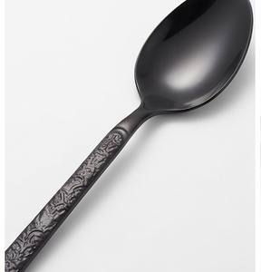 Ensemble de couverts en acier inoxydable, design antique, finition noire mate, manche plaqué design, pour la maison, les mariages et les dîners. - Product Image 2