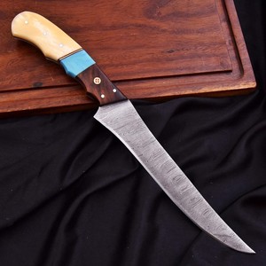 Nordic Forge Damascus Steel Fillet <b>Knife</b> with Leather <b>Sheath</b> Handmade Forged High Hardness Extra Sharp Durable Kitchen <b>Knife</b> - Product Image 4