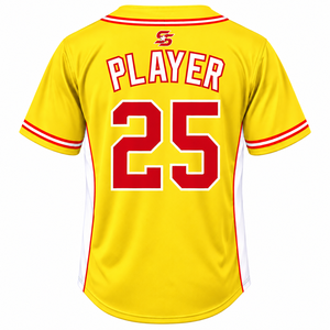 Maillot de baseball Sinewy Sport pour homme, jaune, rouge, blanc, numéro 25, manches courtes, respirant, polyester, coupe régulière, toutes saisons - Product Image 2