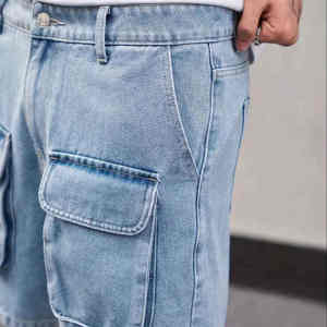 ผลิตกางเกงยีนส์ขาสั้นลำลองคุณภาพสูงสำหรับผู้ชาย ผ้าฝ้าย 100% มีกระเป๋าหลายช่อง ทรงหลวม - Product Image 2