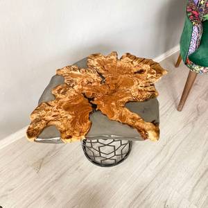 Mesa de Centro Personalizable Pintada a Mano con Resina Turquesa y Borde Natural Emerald Lagoon, Ecológica - Product Image 5