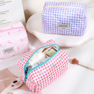 Bolsa de Almacenamiento de Papelería para Mujer, con Diseño de Lazo, para Viajes, Estudiantes, Estuche de Lápices para Niñas, Bolsa de Maquillaje Retro, Cosmetiquera de Algodón con Cierre Suave - Product Image 3