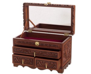 Scatola Portagioie in Legno Fatta a Mano, Rettangolare, <span class=keywords><strong>Design</strong></span> Floreale Tradizionale Blu e Bianco, Decorazione per Interni - Product Image 6