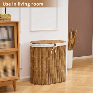 Cesto Portabiancheria Ovale in Giacinto d'Acqua Naturale Intrecciato con Coperchio - Product Image 6