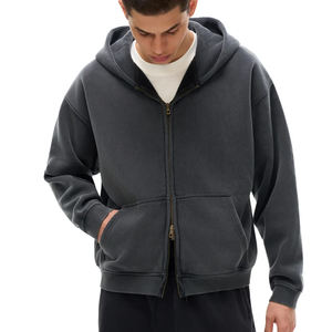 Custom Streetwear Men's <b>Zip</b> up <b>Hoodie</b> Washed <b>Black</b> Vintage Heavyweight Acid Wash Distressed <b>Zip</b> up <b>Hoodie</b> Printing Logo - Product Image 4