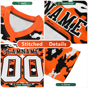 Camiseta de Fútbol Americano Personalizada para Hombre, Camuflaje Naranja, Cuello en V, Manga Corta, Nombre del Equipo y Número 00 Sublimados, Uniforme - Product Image 6