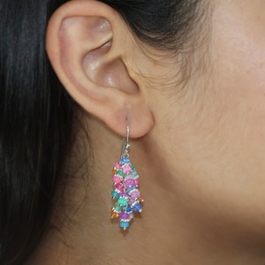 Natural Black <b>Opal</b> Beaded Drop <b>Earrings</b> Rhodium Plated Sterling Silver Trendy Women's Jewelry for Wedding Party - Product Image 4