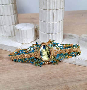 Handmade Vintage Gold Plated Macrame Labradorite <b>Bracelet</b> Boho Healing Crystal Jewelry Woven <b>Gemstone</b> Cuff for Women Gift - Product Image 2