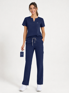 Force 2 Win Unisex <b>Scrub</b> <b>Set</b> with Drawstring Pants and V-Neck Top Cotton Jersey Fabric Hospital Use Breathable - Product Image 4