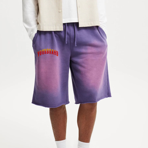 Pantalones Cortos Tie Dye Morados para Hombre, Personalizables, Cintura Elástica con Cordón, Estilo Casual de Verano, Corte Holgado, Estilo Urbano, Cómodos, de Algodón - Product Image 1