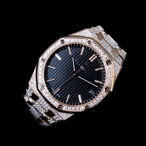 Montre pour homme de style hip-hop, exclusive, avec mouvement à quartz, chronographe automatique, date, cadran noir tendance, entièrement sertie de pierres brillantes - Product Image 4