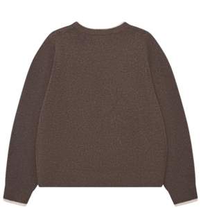 Pull en maille marron à col rond avec bordure contrastée, doux, confortable, ajusté, léger, pour un usage décontracté - Product Image 2