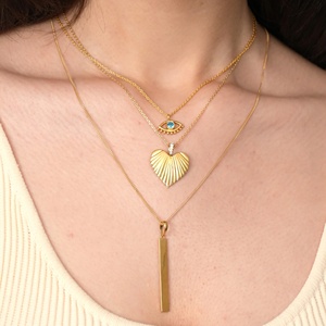 Mini collier cœur texturé en or blanc véritable 14K 18K, motif côtelé, style vintage, pendentif cœur aile d'ange bombé pour femme - Product Image 5
