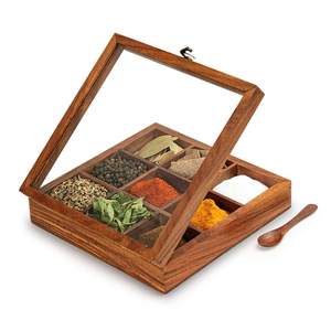 Boîte à épices carrée en bois de haute qualité, best-seller, avec cuillère, contenant Masala Dabba, couleur personnalisée, design durable, écologique - Product Image 3