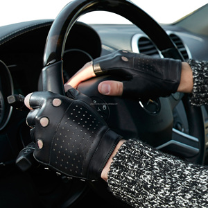 Black Genuine Leather Driving <b>Gloves</b> Classic Car <b>Gloves</b> Knuckle Hole Retro Racing Style At Factory Price - Product Image 3