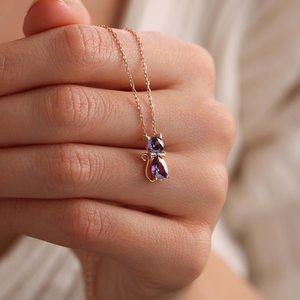 Colgante de Lujo Vintage Alexandrite para Mujer y Niña, Plata de Ley 925, Joyería Delicada Hecha a Mano, Regalo para Ella, Amante de los Gatos - Product Image 3