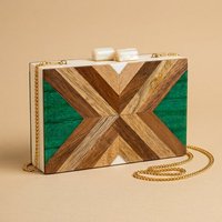 Pochette de soirée structurée en résine de qualité supérieure avec chaîne, idéale pour les fêtes et mariages, 7 pouces, doublure en soie géométrique