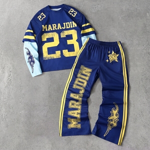 Streetwear Manufacturer Casual <b>Men's</b> Tracksuits Custom Lettering Digital Printing <b>Men's</b> Long Sleeve T-shirt and Sweatpants Set - Product Image 6