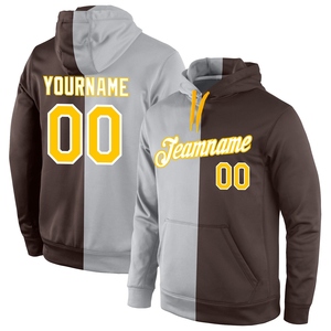 เสื้อฮู้ดดี้แฟชั่นสปอร์ตแบบสวมหัว สีเทา-น้ำตาลทอง ตัดต่อ ดีไซน์ใหม่ ตัดเย็บตามสั่ง สำหรับขายส่งโดยตรงจากโรงงาน - Product Image 1