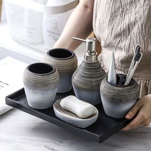 Luxury 4-Piece Textured Steel Bathroom Accessory Set Modern Soap Dispenser <b>Toothbrush</b> <b>Holder</b> Tumbler Soap Dish Grey Slate - Product Image 1