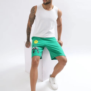 Shorts en molleton délavé style streetwear hip-hop pour homme, effet vintage, délavé soleil, en tissu French Terry, avec broderie et imprimé. - Product Image 6